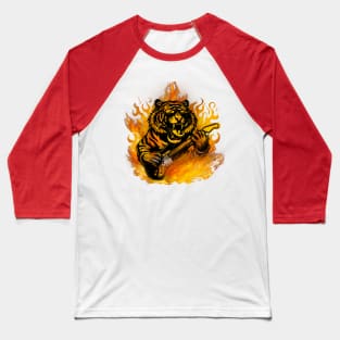 Tiger Gothic Rock Playing Guitar - Flames, Cat, Musician Baseball T-Shirt